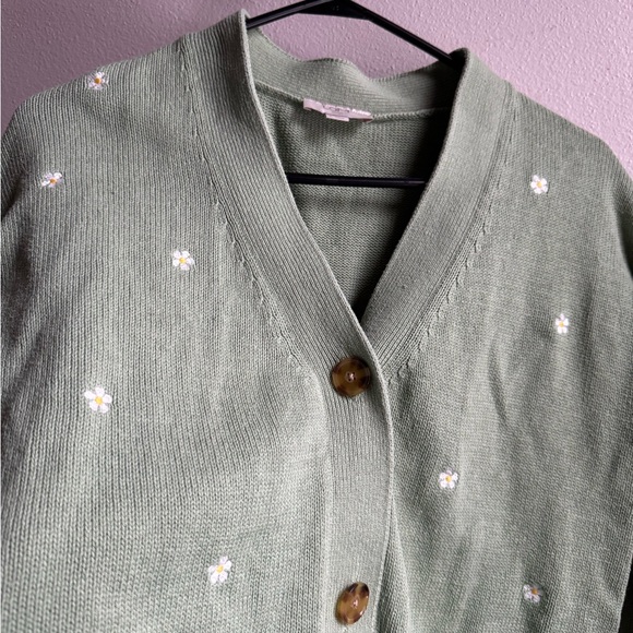 Pastel Green Cardigan with Embroidered Daisies - Picture 2 of 5